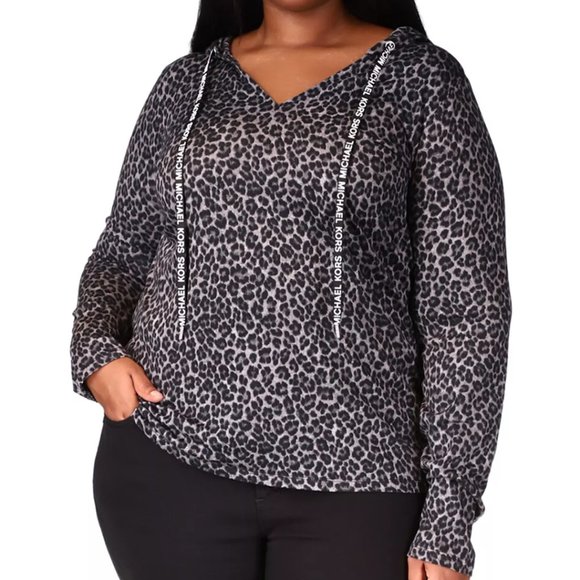 Michael Kors Plus Size Cheetah Animal Print Hooded Top - Size 1X - Picture 1 of 5